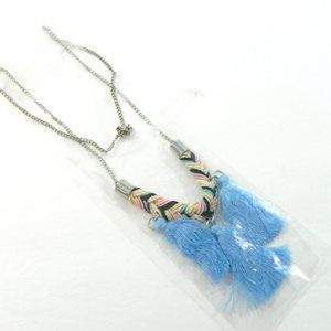 Bijoux Bar Necklace Blue Tassels Silver Chain New